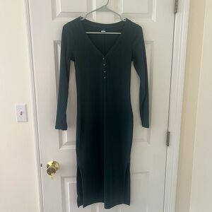 Old Navy Hunter Green Long Sleeve V-Neck Midi Dress
